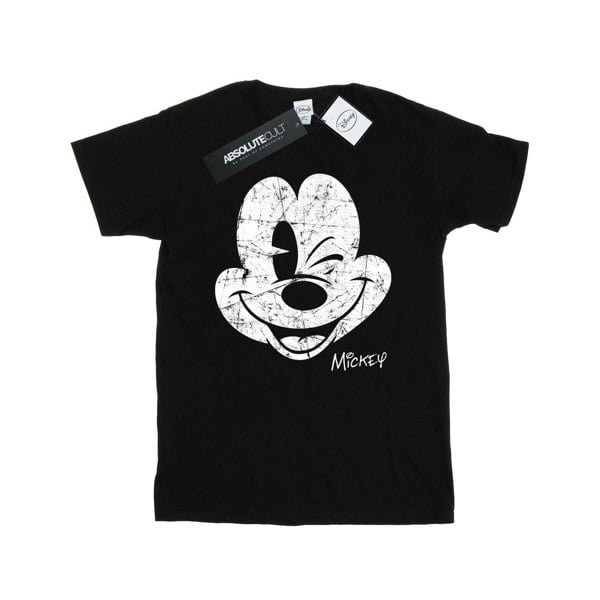 Disney Mens Mickey Mouse Distressed Face T-Shirt - Black