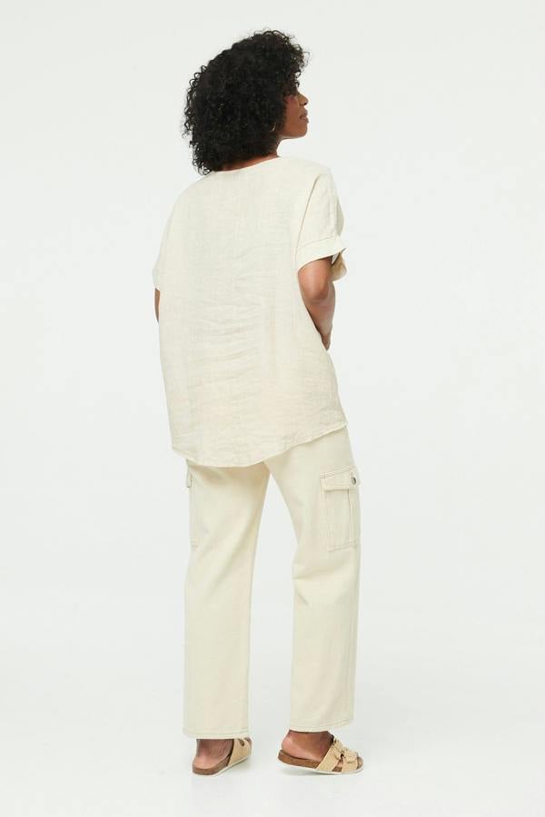 Linen | Relaxed Mesh Trim 1/2 Sleeve Top