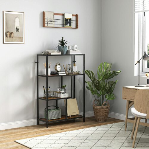 Wyld Haus Modisu Wood Rustic Brown 4 Tier Bookcase With Open Shelving