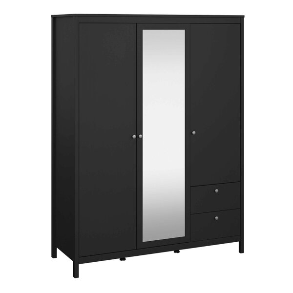 Wyld Haus Gossmere Matt Black Wardrobe 3 Doors 2 Drawers