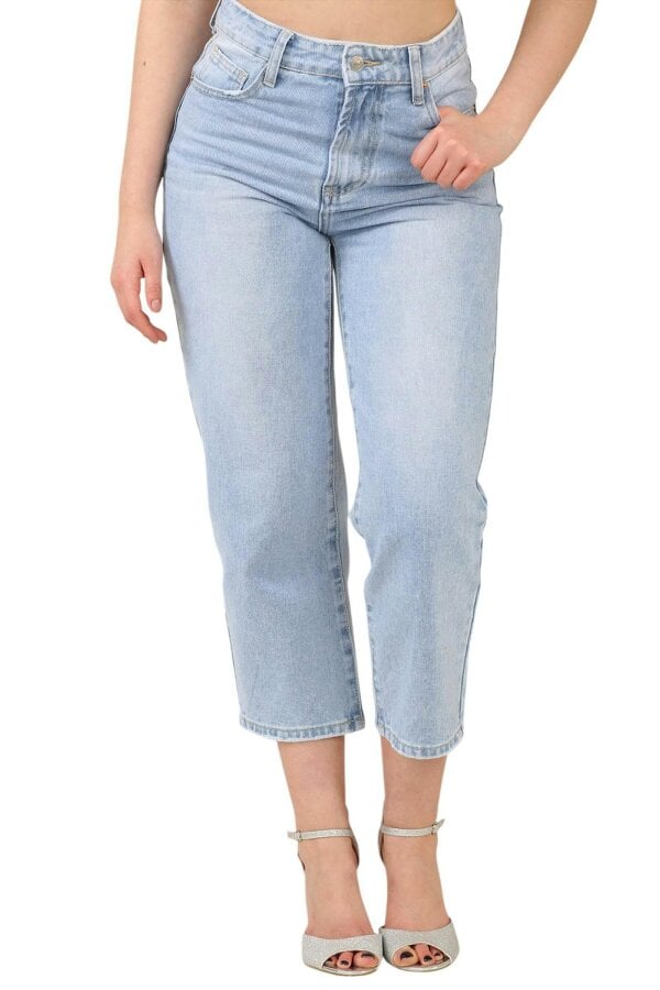 High-Waisted Mid Wash Cropped Jeans - Blue
