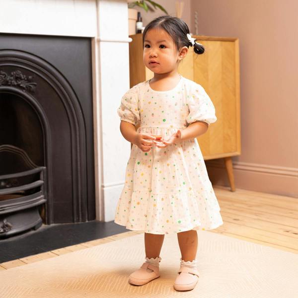 Mini Cuddles Baby Girls Floral Print Dress, White