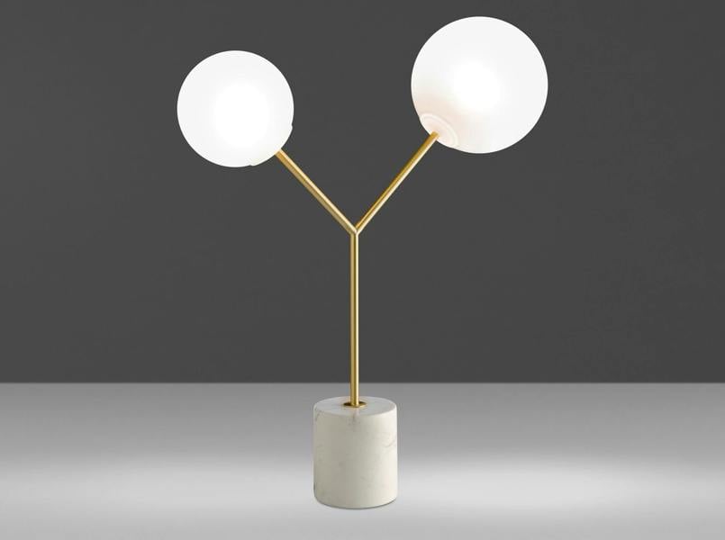 Angel Cerdá Table Lamp in White Marble, Golden Steel and White Glass 8050