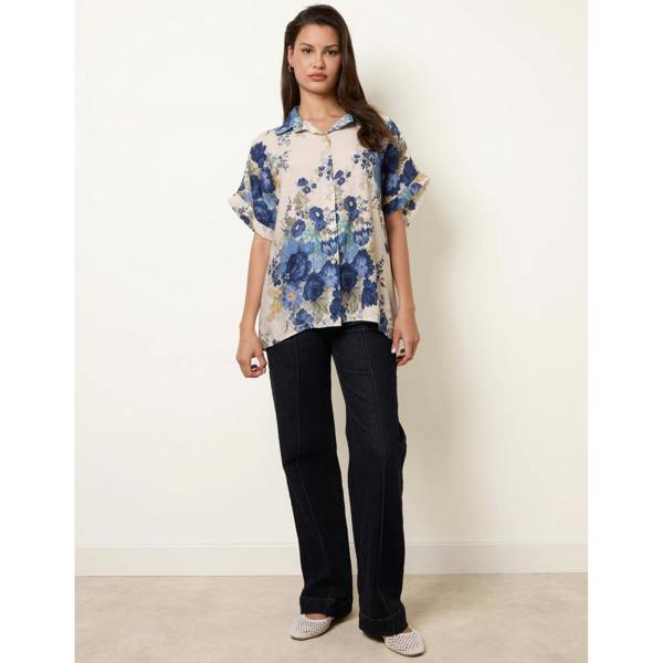 Blue Vanilla Floral Button Front Shirt
