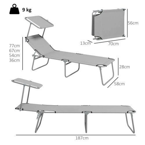 Bobobiy Outdoor Foldable Sun Lounger Set of 2, Light Grey