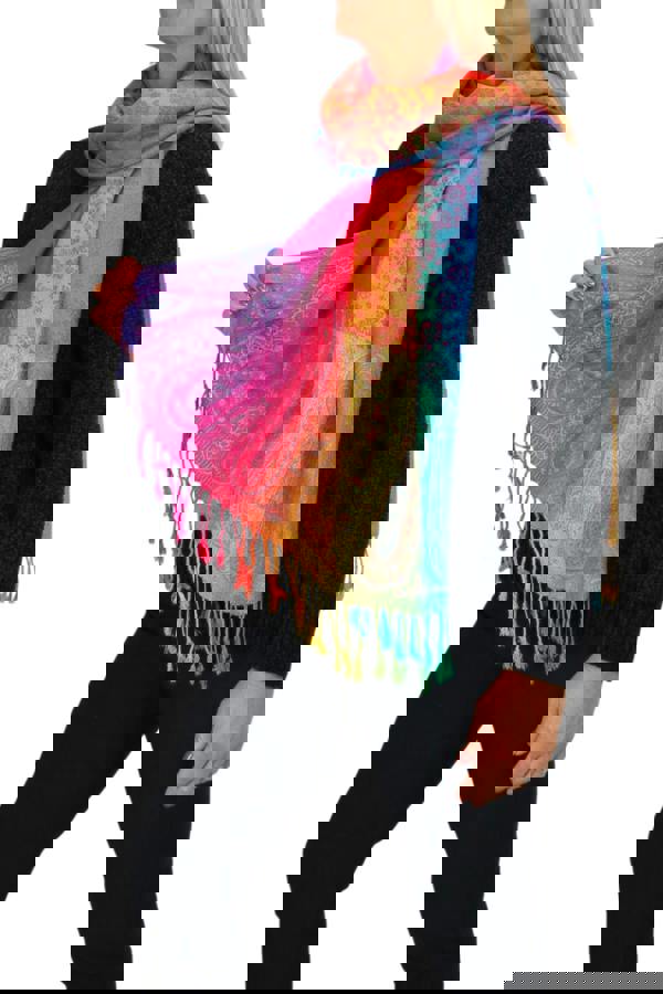 Paulo Due Rainbow Floral Paisley Pashmina Shawl Scarf