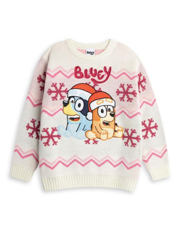 Bluey Girls Beige Character Christmas Jumper