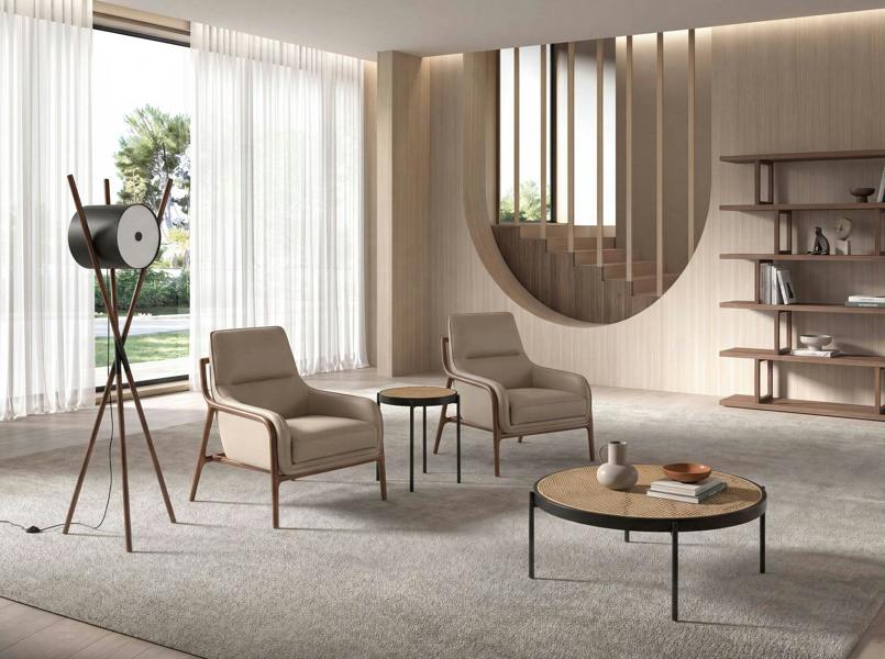 Angel Cerdá Floor lamp in wood upholstered in black leatherette and dark walnut 8098