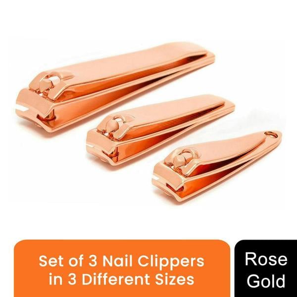 Aquarius Nail Clippers Stainless Steel Rose Gold Ergonomic Manicure Cutter Set of 3
