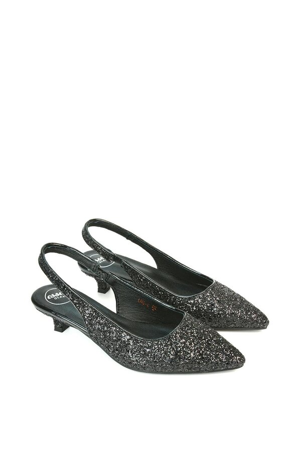 XY LONDON Pointed Toe Glitter Slingback Kitten Heel Court Shoes