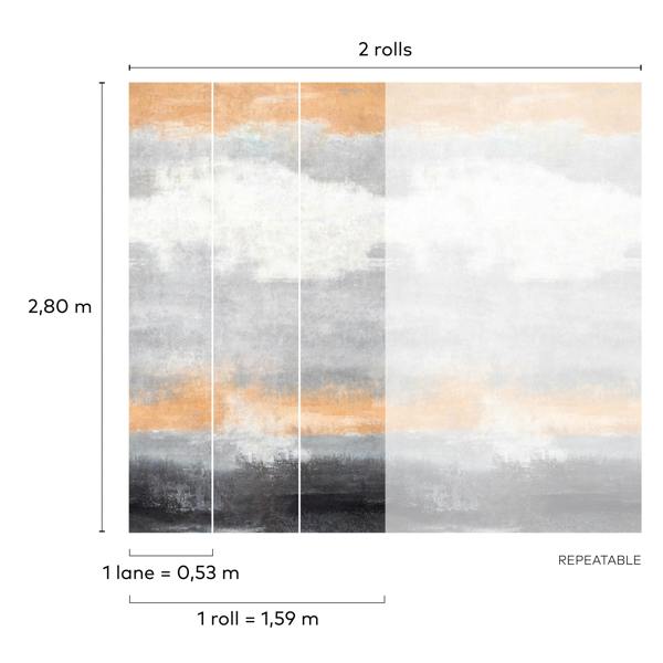 Grandeco Nevada Moody Sunset 3 panel repeatable Mural 1.59 x 2.8m, Grey Orange