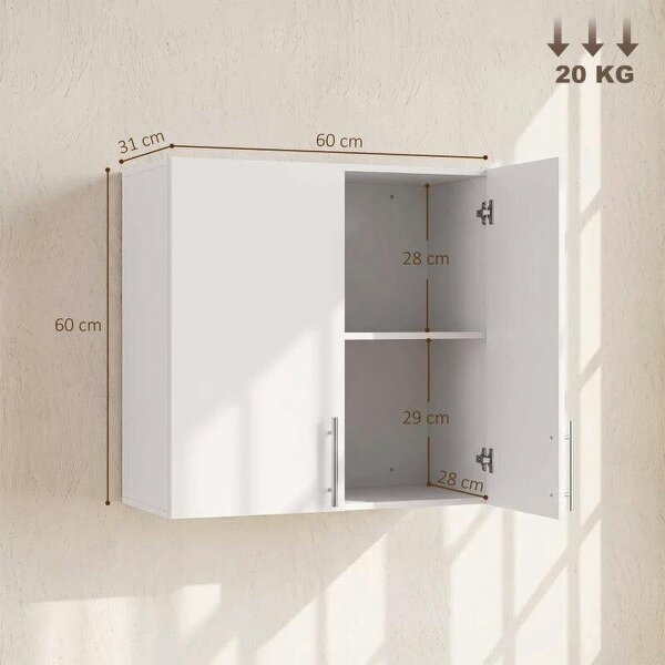 Bathroom Wall Cabinet, Wall-Mounted Bathroom Storage Cabinet with 2 Doors, Adjustable Shelf, High Gloss White