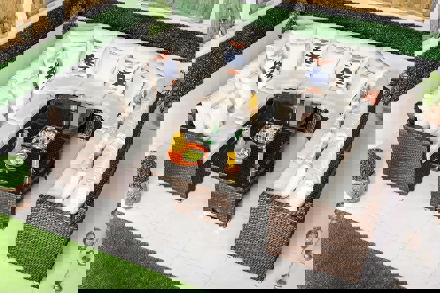 Giardino Santorini 7 Seat Modular Sofa Rattan Garden Furniture Set Outdoor Height Adjustable Ice Bucket Coffee Table