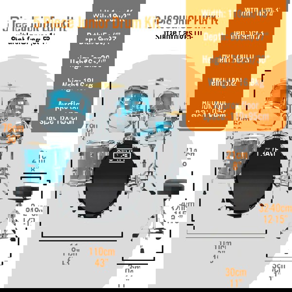 3rd Avenue 5 Piece Junior Drum Kit#Colour_Blue