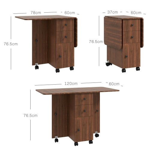 Wyld Haus Difive Wooden Distressed Brown Drop Leaf Dining Table With Storage Seating 6