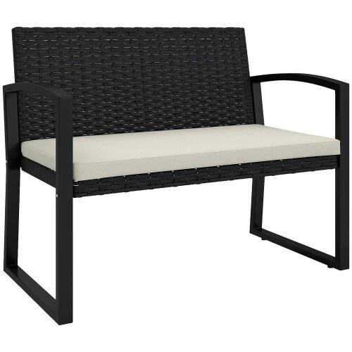 Wyld Haus Lalepa Black Rattan Beige 2 Seater Outdoor Garden Bench