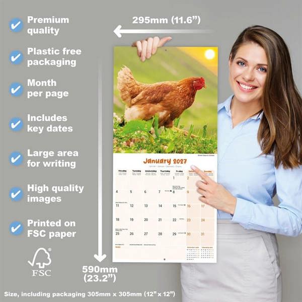 Chickens Calendar 2027, Wall Calendars, Month To View, Animals, Gift