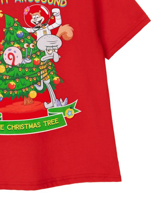 SpongeBob SquarePants Unisex Kids Red Christmas Tree Short Sleeved T-Shirt