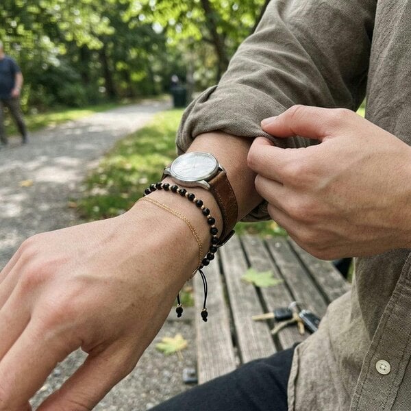 The Colourful Aura Adjustable Gold Black Beads Bracelet For Newborns and Adults