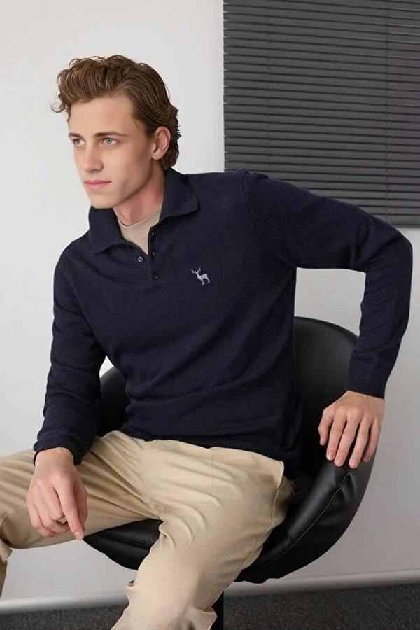WOVCOR Polo Neck Buttoned Smart Knit Men's Sweater
