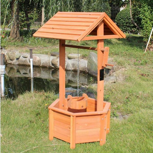 Gr8 Garden Gr8 Garden Wooden Wishing Well Bucket Planter Flower Pot Patio Ornament