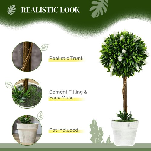 Wyld Haus Fano Neri Set Of 2 Artificial Flower Ball Trees In White With Pots For Indoor And Outdoor Styling 60cm