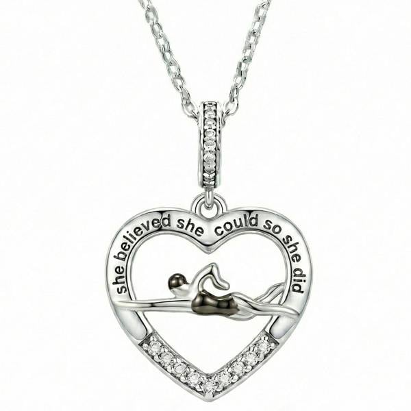 Parus Home Swimmer Heart Necklace Sterling Silver Motivational Gift