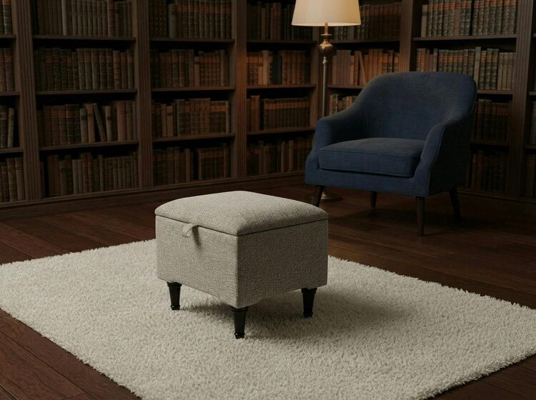 ISTOOLS Animal Print Cream Storage Ottoman Bench – Coffee Table, Pouffe Seat & Hidden Storage - 19 x 17 Inches (48 x 43cm)