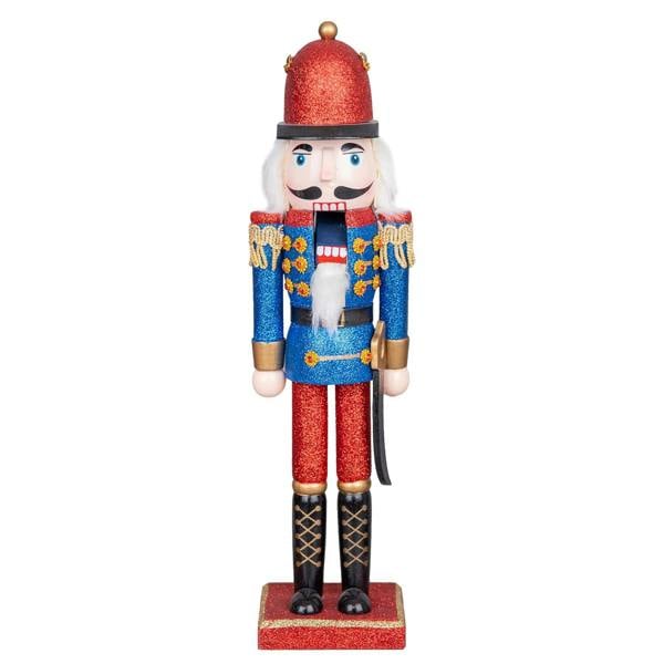 38cm Wooden Nutcracker Photo Holder Christmas Ornament Set of 2, Hand Painted Wood image 1
