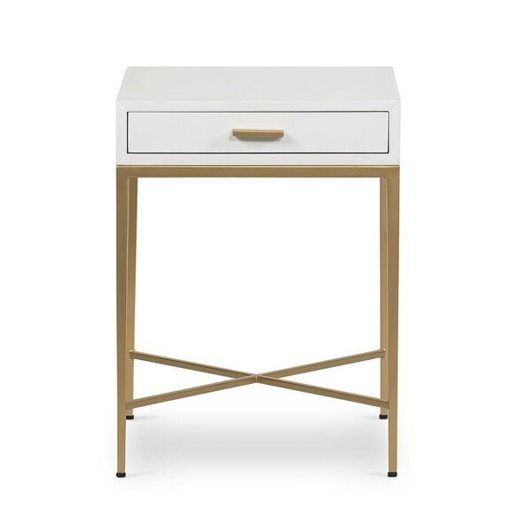 Wyld Haus Ravenna White Gloss and Gold Bedside Table with Drawer