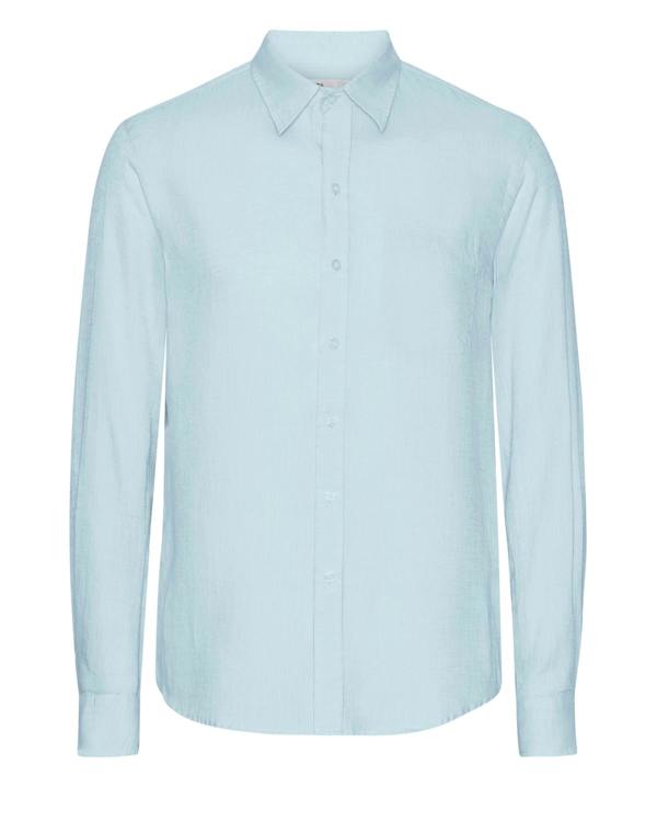 Colorful Standard Mens Long Sleeve Linen Shirt - Polar Blue - CHO - Designer Mens Long Sleeve Shirts