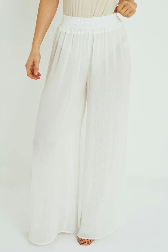 Elaina Fashion Chiffon Wide Leg Beach Trousers – White