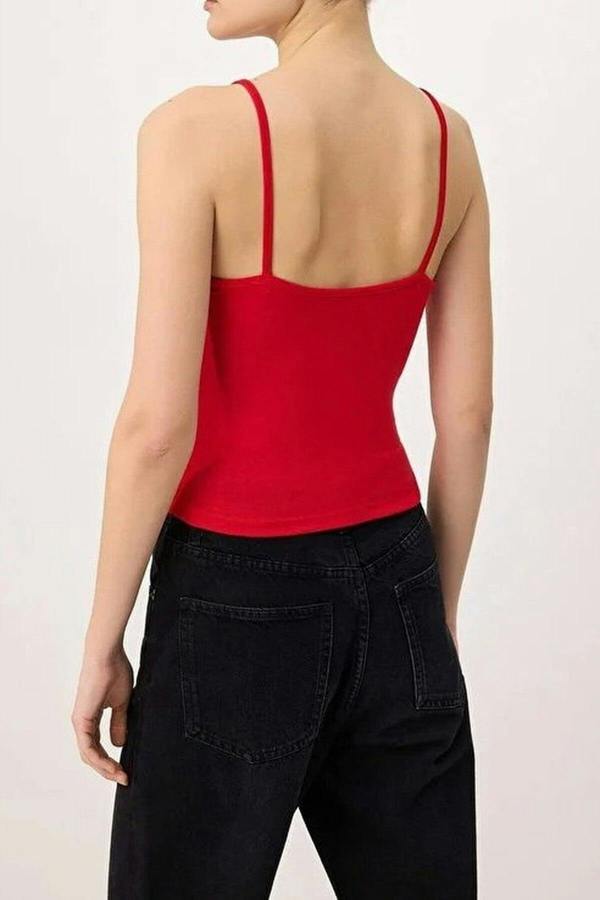 Strappy Ruffled Fitted Knitted Blouse