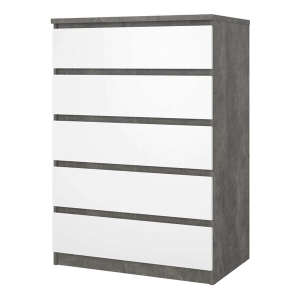 Wyld Haus Budapest Tall Concrete Effect and White Wooden Chest of 5 Drawers
