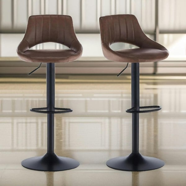 Rafaelo Mobilia 2PC Height Adjustable PU Leather Swivel Bar Stools Set Brown