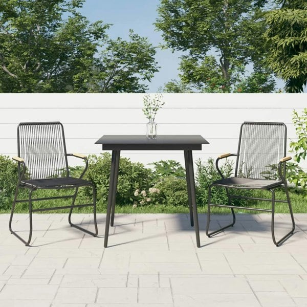 Berkfield 3 Piece Garden Dining Set Black PVC Rattan