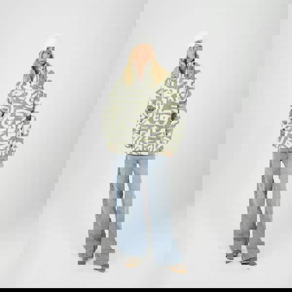 Brave Soul Pale Green Graphic Heart Print Zip Through Sherpa Fleece - Pale Green Image 3