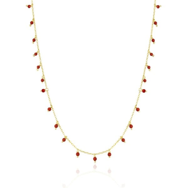 Spero London Red Coral Beaded Sterling Silver Chain Necklace