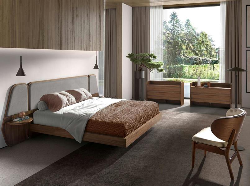 Angel Cerdá Bed Walnut and Grey Fabric 7175