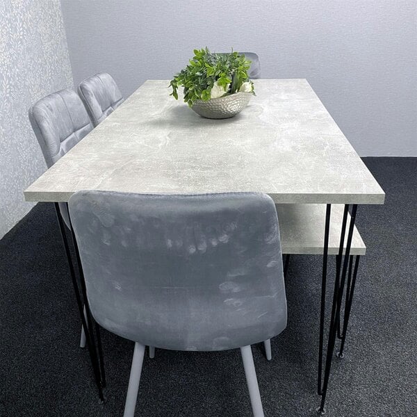 Kosy Koala Grey Dining Table with Hairpin Legs, Bench & 4 Grey Velvet Chairs Set for Kitchen & Dining Room