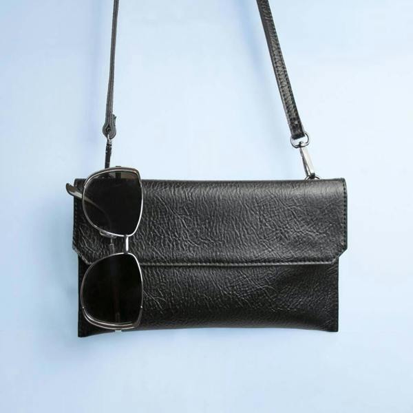 Personalised Black Leather Clutch Bag - close-up detail
