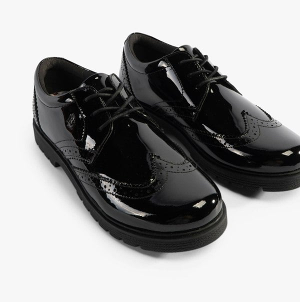 Hush Puppies SALLY Girls Leather School Shoes Black Patent