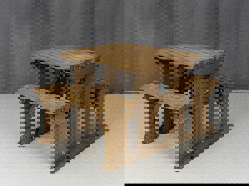 Aspen Picnic Table and Benches Set - Rustic Finish Wooden Outdoor Dining Set for Gardens and Patios