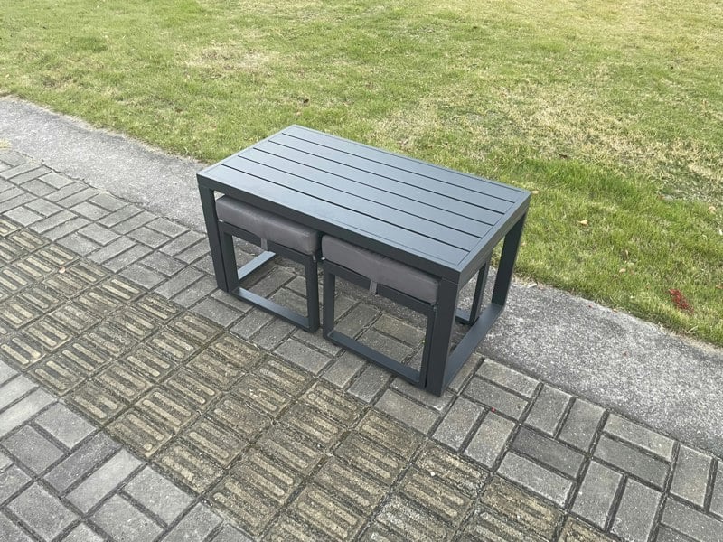Fimous Aluminium Outdoor Garden Rectangular Coffee table with 2 Footstools for Balcony, Terrace, Pool - Dark Grey