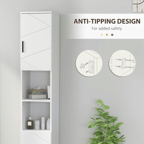 Wyld Haus Dohifa Tall Bathroom Storage Cabinet With Line Embossed Front And Adjustable Shelves White
