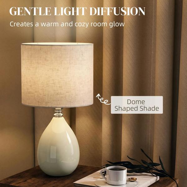 HOMCOM Table Lamp, Vintage Eastern Bedside Desk Lamp, Cream White