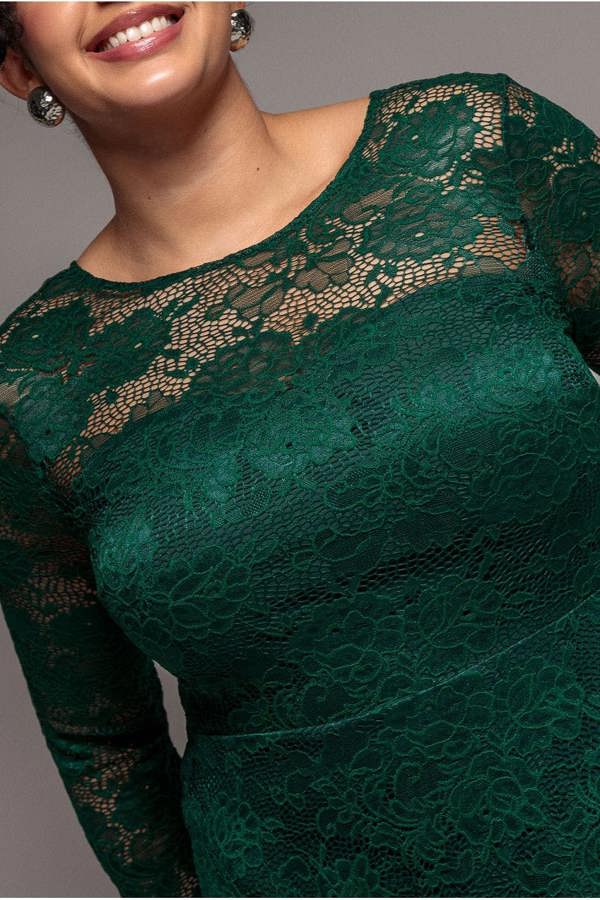 Scalloped Lace A-Line Maxi Dress - Emerald Green DR4496PLUS