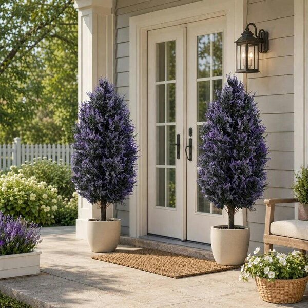 Set of 2 Artificial Lavender Flowers, Indoor Outdoor Fake Plants with Stakes, UV Resistant for Garden, 90 cm, Blue - Blue