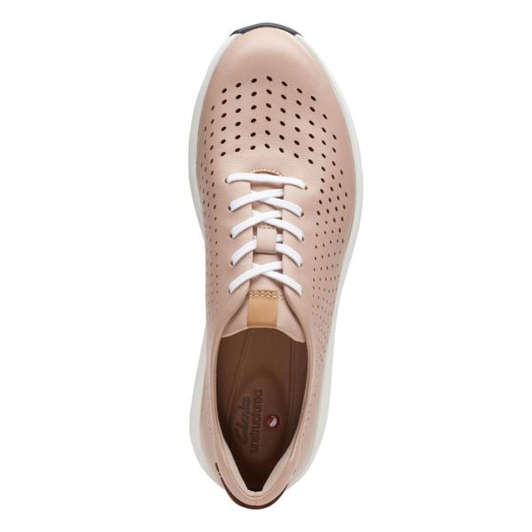 Clarks Womens/Ladies Un Rio Tie Leather Trainers - Blush - 