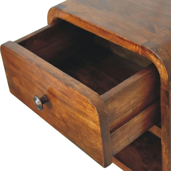 Wyld Haus Desenzano Mini Curve Mango Wood Floating Bedside Table with Drawer and Shelf